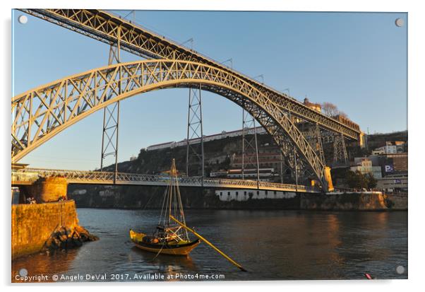 View of Porto bridge from the riverside Acrylic by Angelo DeVal