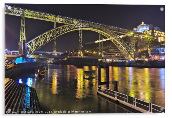 Dom Luis I Bridge at Night in Porto Acrylic by Angelo DeVal