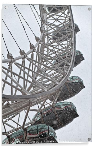 London Eye and Snow Acrylic by Angelo DeVal