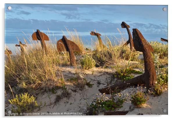 Anchors and sunset in Praia do Barril Acrylic by Angelo DeVal