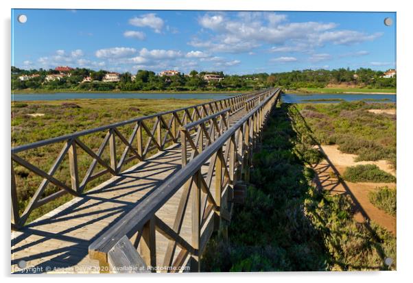 Sunny day and wooden bridge of Quinta do Lago Acrylic by Angelo DeVal