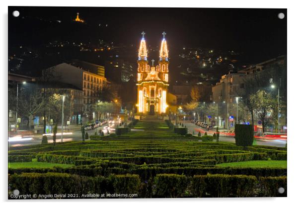 Nossa Senhora da Consolacao Church at Christmas night in Guimaraes Acrylic by Angelo DeVal