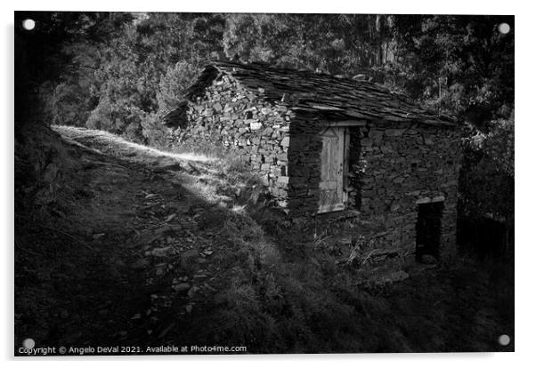 Antique schist house near Piodao Acrylic by Angelo DeVal