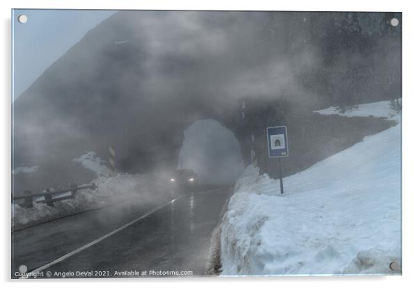 Driving by the foggy rock tunnel in Serra da Estrela Acrylic by Angelo DeVal