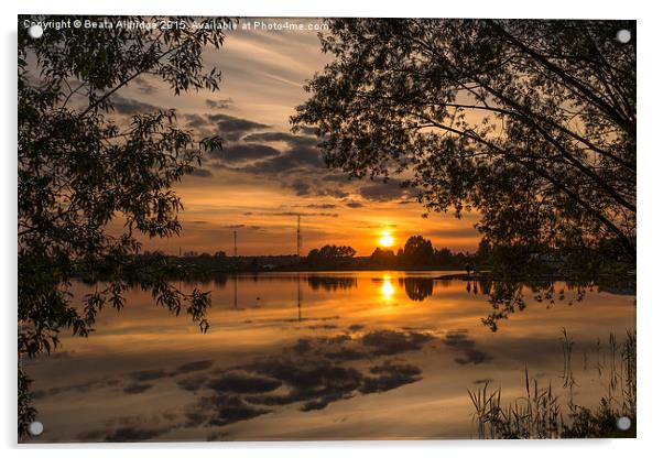 Sunset over lake Acrylic by Beata Aldridge