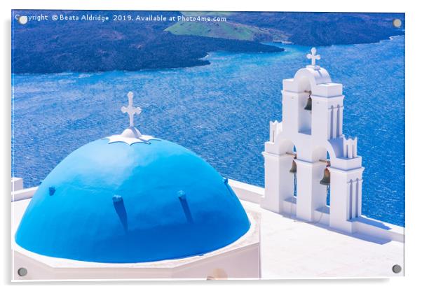 Blue domes of Santorini Acrylic by Beata Aldridge