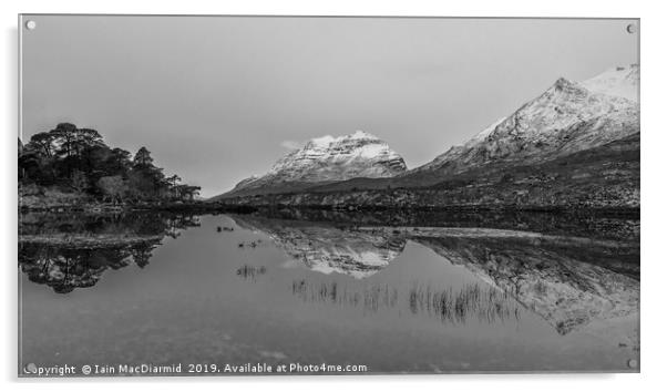 Loch Clair Reflection Monochrome Acrylic by Iain MacDiarmid