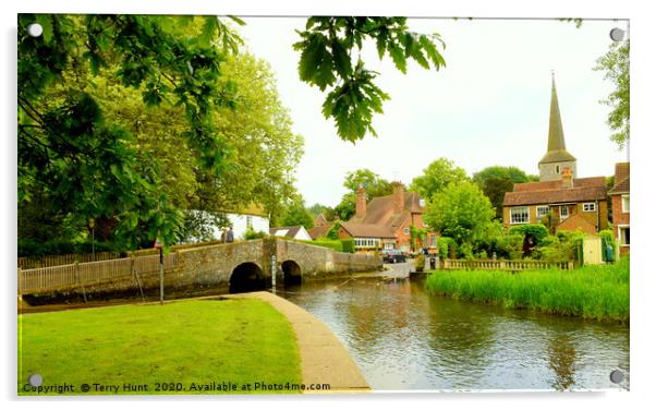 Eynsford, crossing the river Darent Acrylic by Terry Hunt