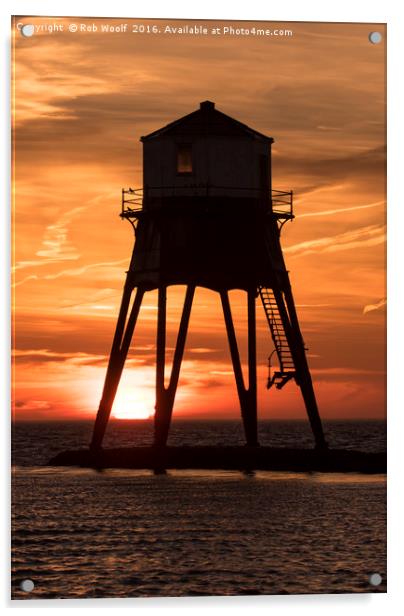 Dovercourt Leading Light in Silhouette. Acrylic by Rob Woolf