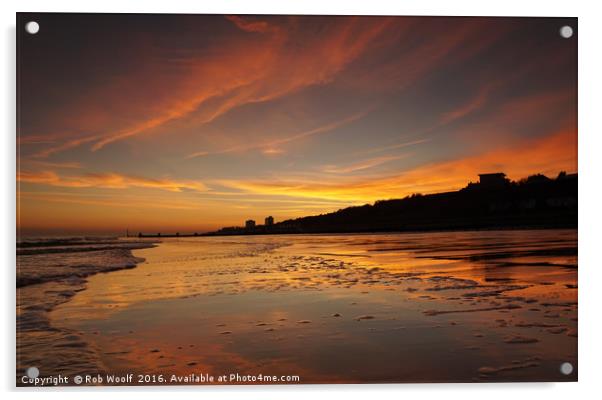 Frinton Sunset Reflections Acrylic by Rob Woolf