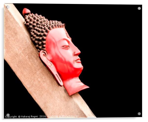 A head shot of hand made buddha on a wood in Kathm Acrylic by Nabaraj Regmi