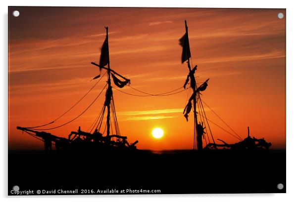 Pirate Ship Sunset  Acrylic by David Chennell