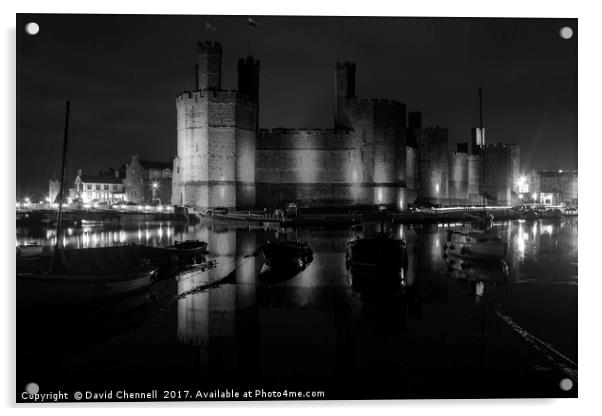 Caernarfon Castle Relection   Acrylic by David Chennell