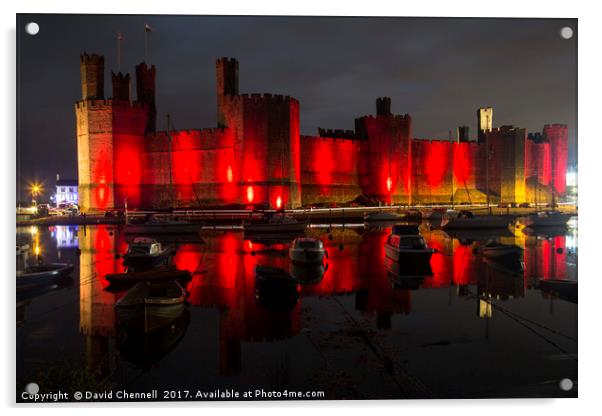 Caernarfon Castle Reflection    Acrylic by David Chennell