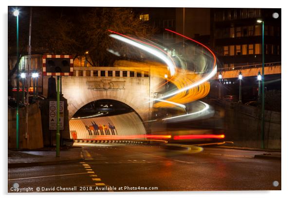 Mersey Tunnel Light Trails Acrylic by David Chennell