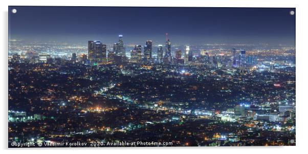 Los Angeles at night Acrylic by Vladimir Korolkov