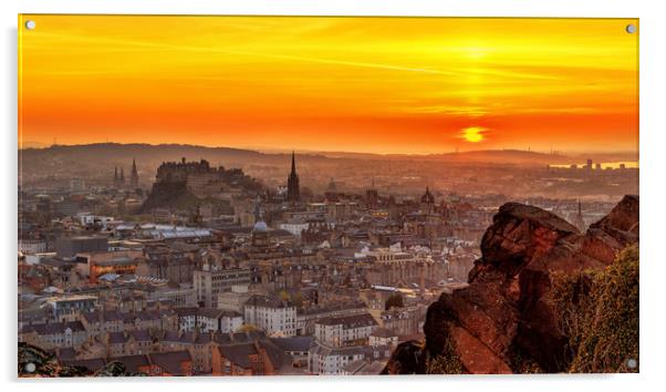 Edinburgh Skyline at Sunset Acrylic by Miles Gray
