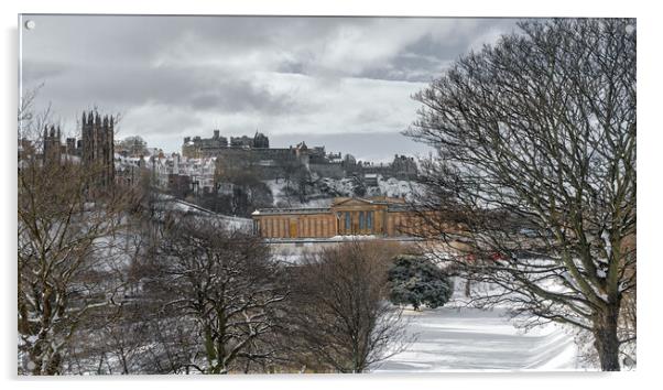Edinburgh Castle in the Snow Acrylic by Miles Gray