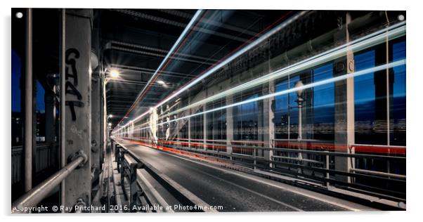 Light Trails across the High Level Bridge Acrylic by Ray Pritchard