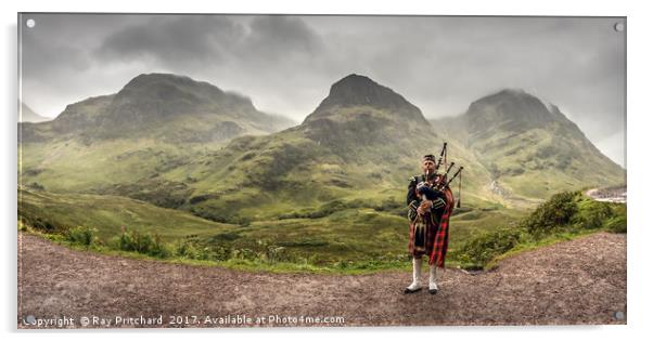 Lone Piper at Glen Coe Acrylic by Ray Pritchard