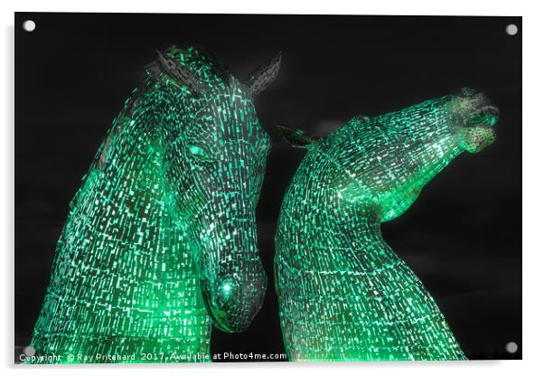 The Kelpies Lit up at Night Acrylic by Ray Pritchard