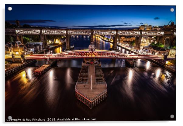 Swing Bridge at Newcastle Acrylic by Ray Pritchard