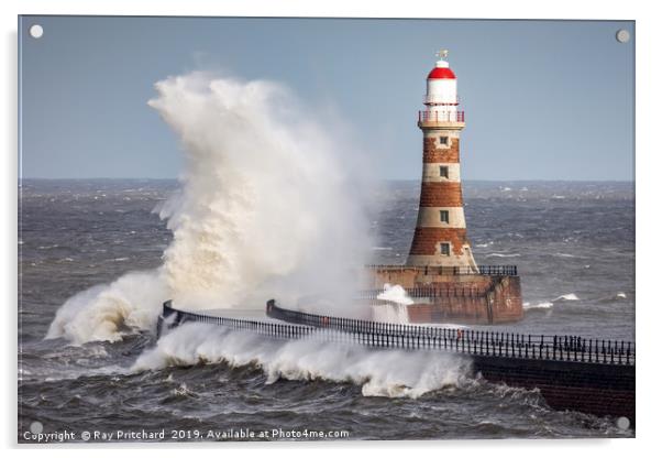 Rough Sea at Roker Lighthouse Acrylic by Ray Pritchard
