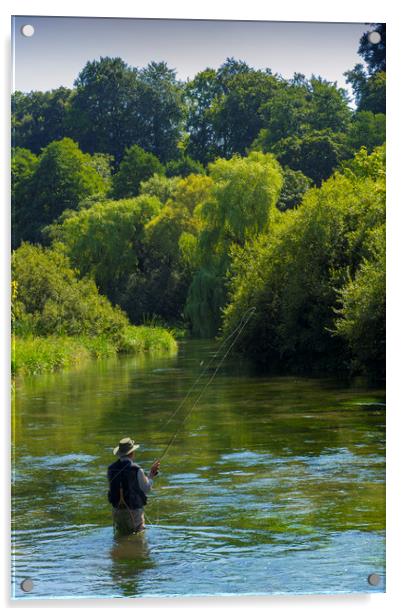 Fly Fishing ,River Itchen,Hampshire England Acrylic by Philip Enticknap