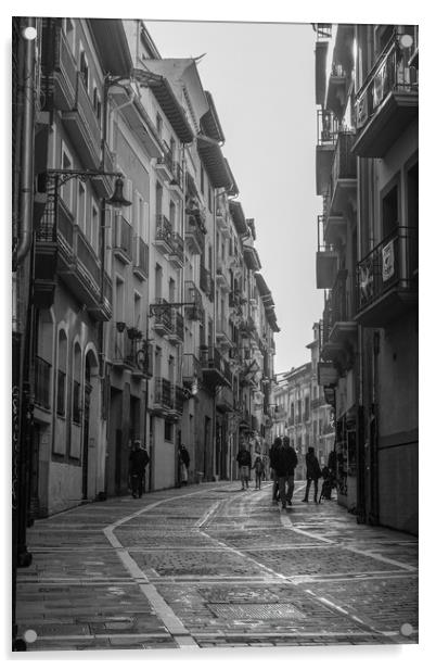 Street Sceane Pamplona Old Town.Navarra Spain Acrylic by Philip Enticknap