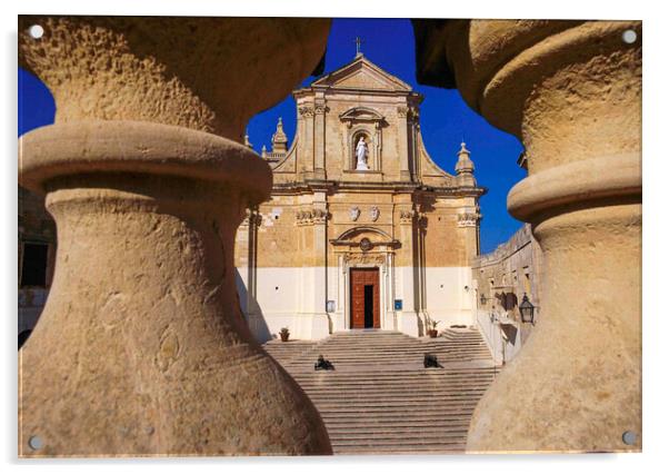 Cathedral dominates the Citadel. Gozo , Maltese Islands, Acrylic by Philip Enticknap