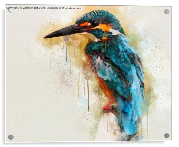 Blue Kingfisher Acrylic by Zahra Majid