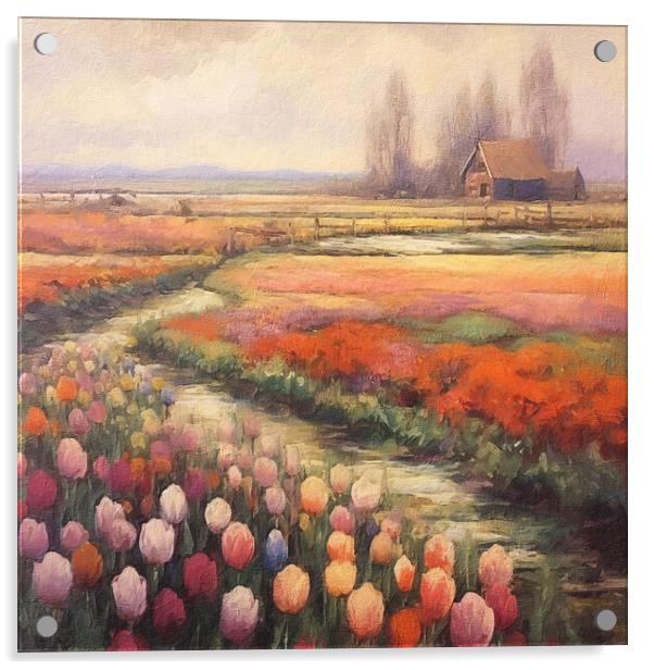 Gorgeous subdued Tulip Fields Acrylic by Zahra Majid