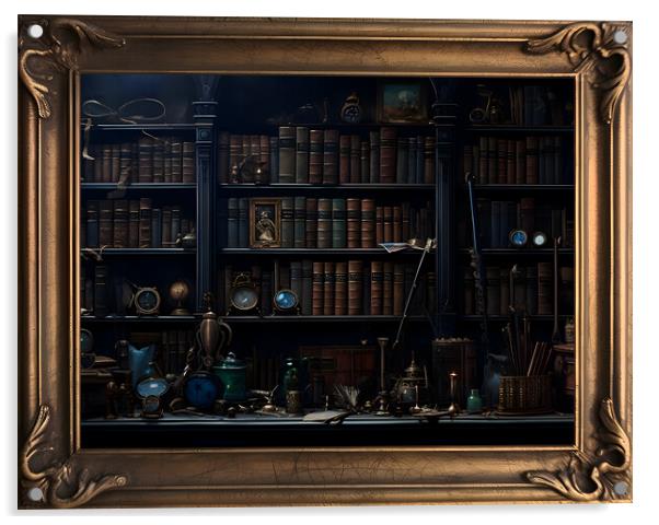Vintage Gothic Library Acrylic by Zahra Majid