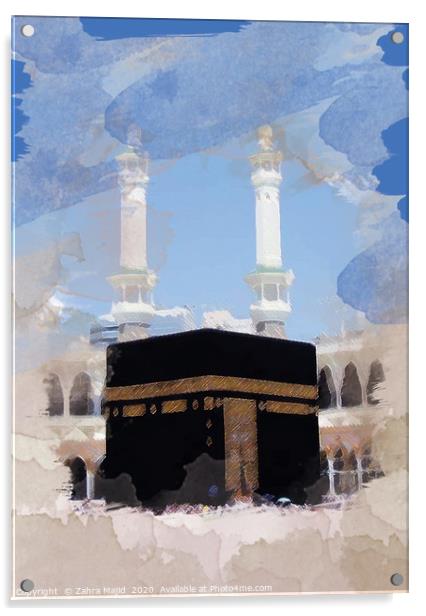 Watercolour effects on Khana Kaaba Acrylic by Zahra Majid