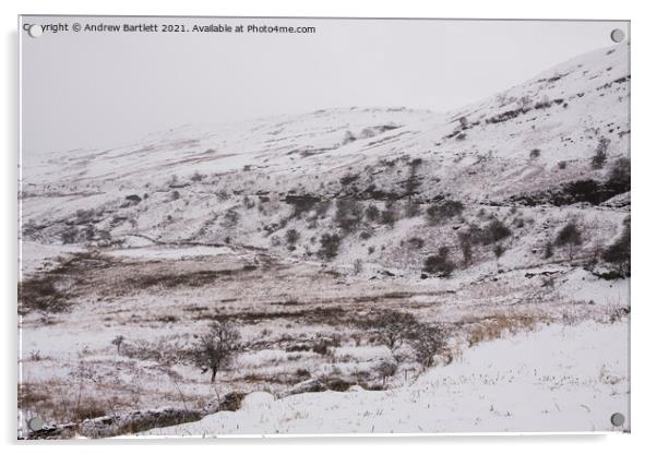 Snow at the Storey Arms, Brecon Beacons, South Wales, UK Acrylic by Andrew Bartlett