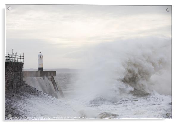 Large waves crash near Porthcawl lighthouse Acrylic by Andrew Bartlett