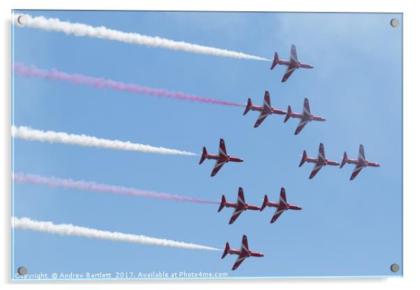 Red Arrows at Swansea Air Show 2016 Acrylic by Andrew Bartlett