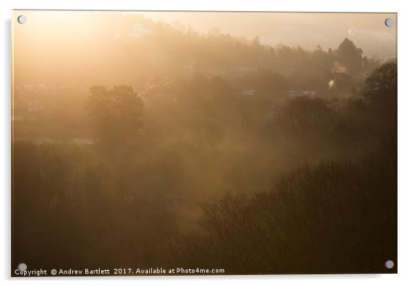 Sunrise at Cefn Coed, Merthyr Tydfil, UK. Acrylic by Andrew Bartlett