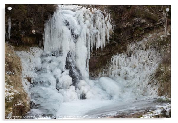 Frozen waterfall at Brecon Beacons, South Wales Acrylic by Andrew Bartlett