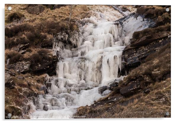 Frozen waterfall at Brecon Beacons, South Wales Acrylic by Andrew Bartlett