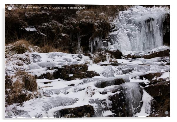 Frozen waterfall at the Brecon Beacons, South Wales, UK. Acrylic by Andrew Bartlett
