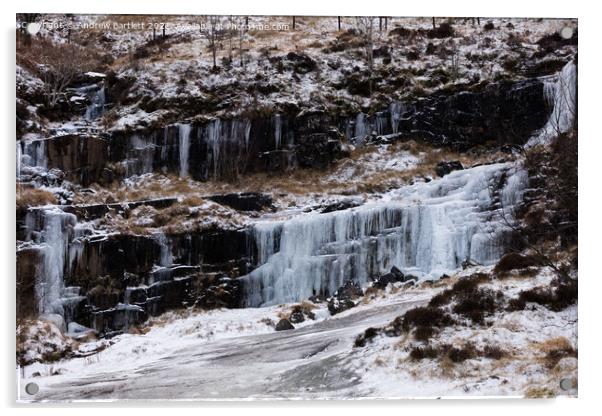 Frozen waterfall at the Brecon Beacons, South Wales, UK. Acrylic by Andrew Bartlett