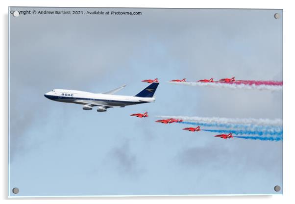 RAF Red Arrows with BA Boeing 747-436 Acrylic by Andrew Bartlett