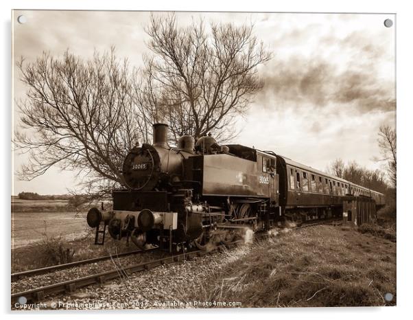 Kent And East Sussex Steam Train in Sepia Acrylic by Framemeplease UK