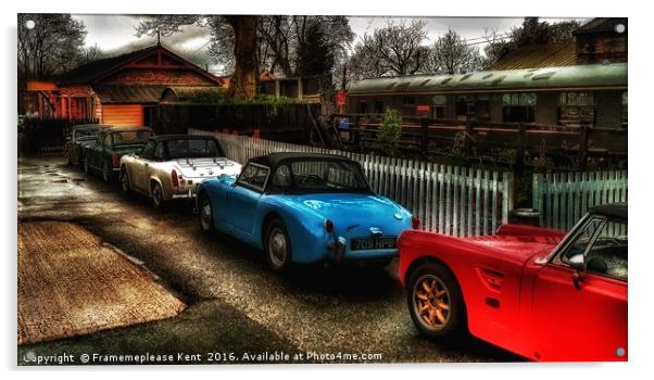 Tenterden Train Station with classic cars  Acrylic by Framemeplease UK