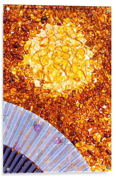 Stones of yellow amber and a blue fan. Acrylic by Andrey  Godyaykin
