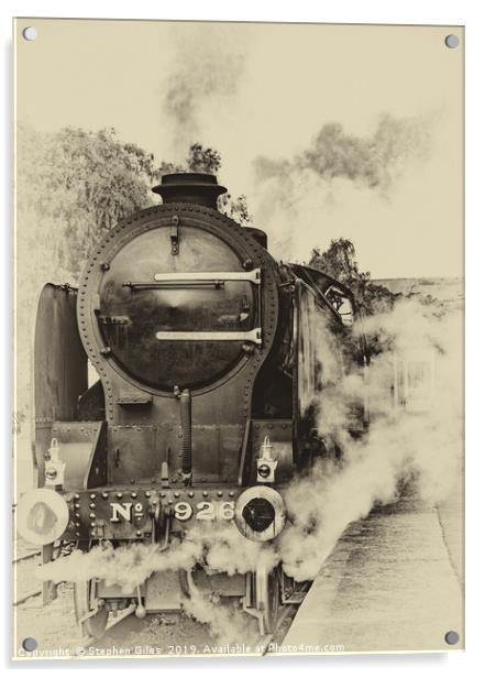 Sepia steam train Acrylic by Stephen Giles