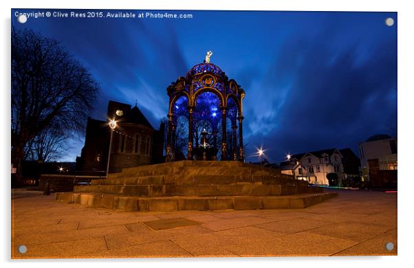  Blue hour Fountain Acrylic by Clive Rees