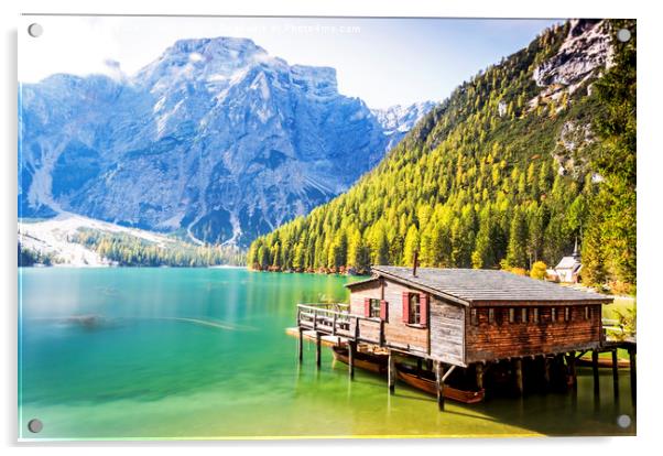 The boathouse at Lago di braies Acrylic by Sebastien Coell