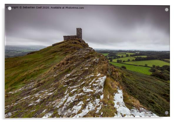 Church with a view - Brentor Acrylic by Sebastien Coell